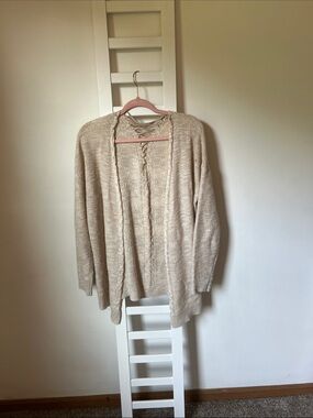 Maurices Beige Open-Front Cardigan with Lace-Up Back